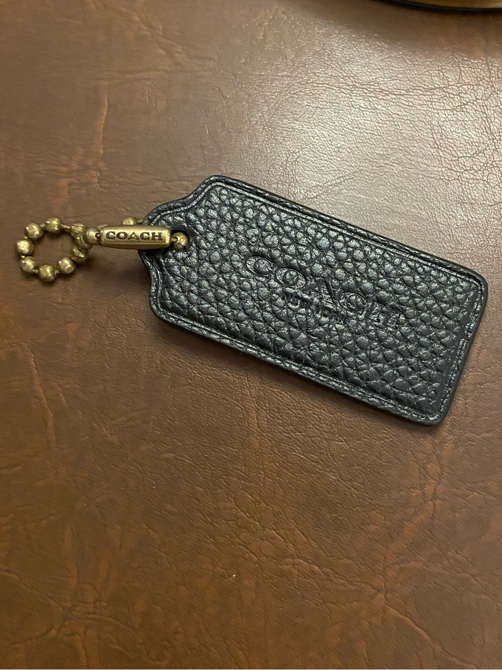 Coach Hangtag • Black Leather • Ball Chain